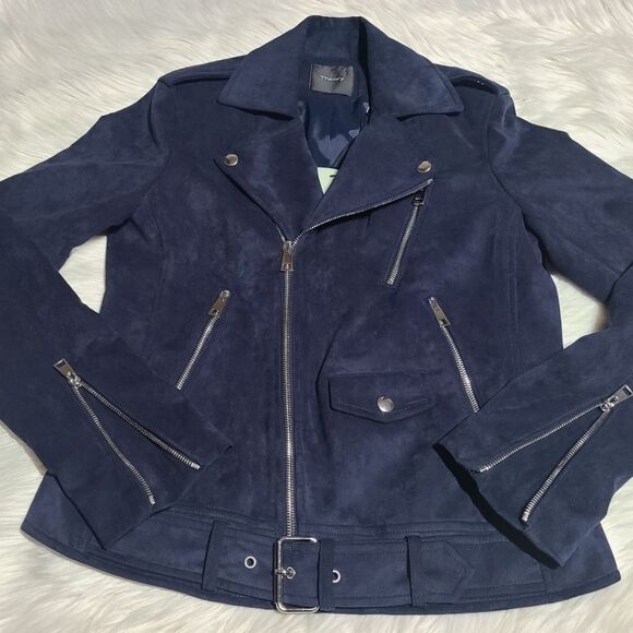 NWT|Theory Modern Moto 2.0 Fulton Navy Faux Suede Jacket - Picture 4 of 13